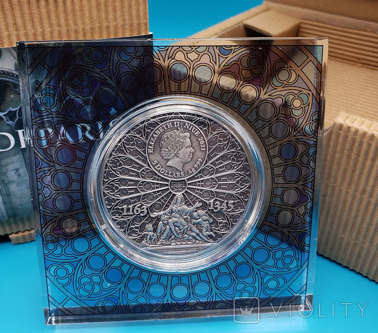 Тираж 500 Нотр-Дам де Пари 2 унции 2021 Ниуэ серебро антик / Германия, фото №3