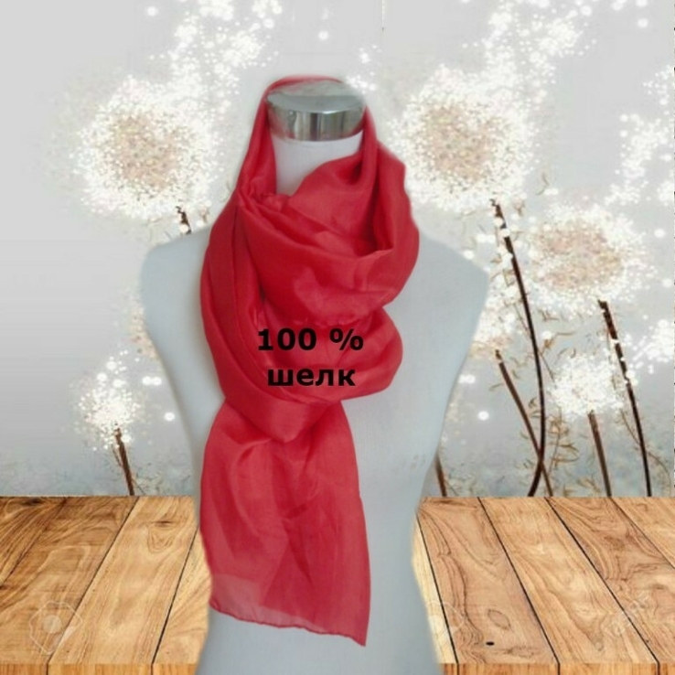 Шелковый 100 % шелк красивый женский шарф красный шов роуль, фото №2