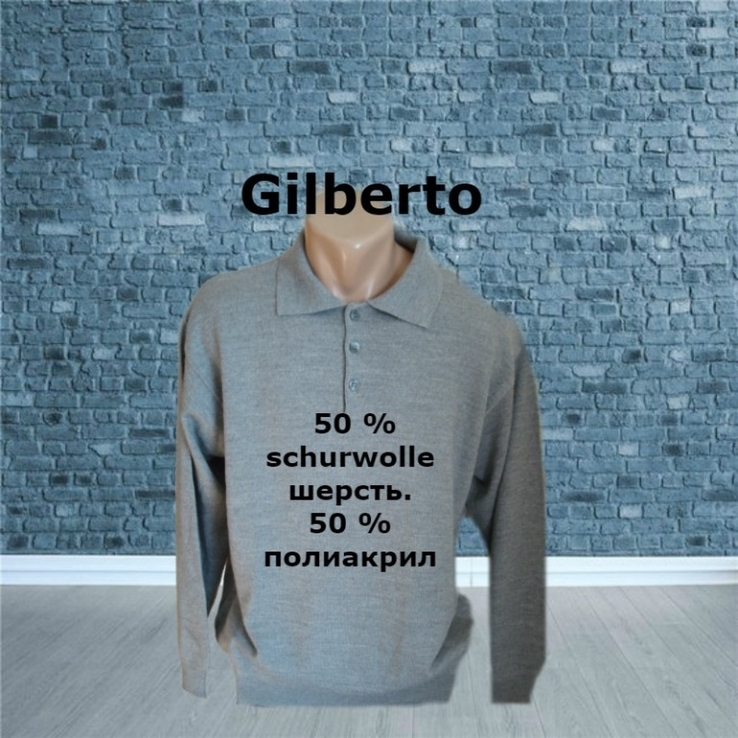Gilberto Элегантный стильный мужской свитер на пуговицах серый полушерсть, фото №2