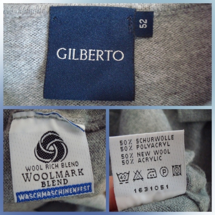 Gilberto Элегантный стильный мужской свитер на пуговицах серый полушерсть, фото №10