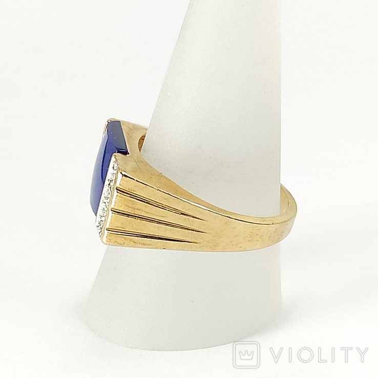 Винтажный золотой перстень с темно-синим кварцем и бриллиантами, photo number 5