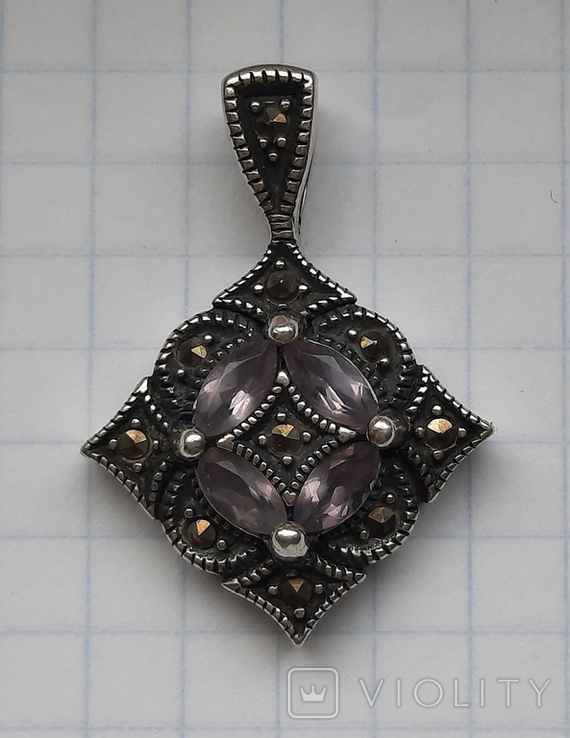 Кулон серебро 925 фиолетовые камни, фото №2