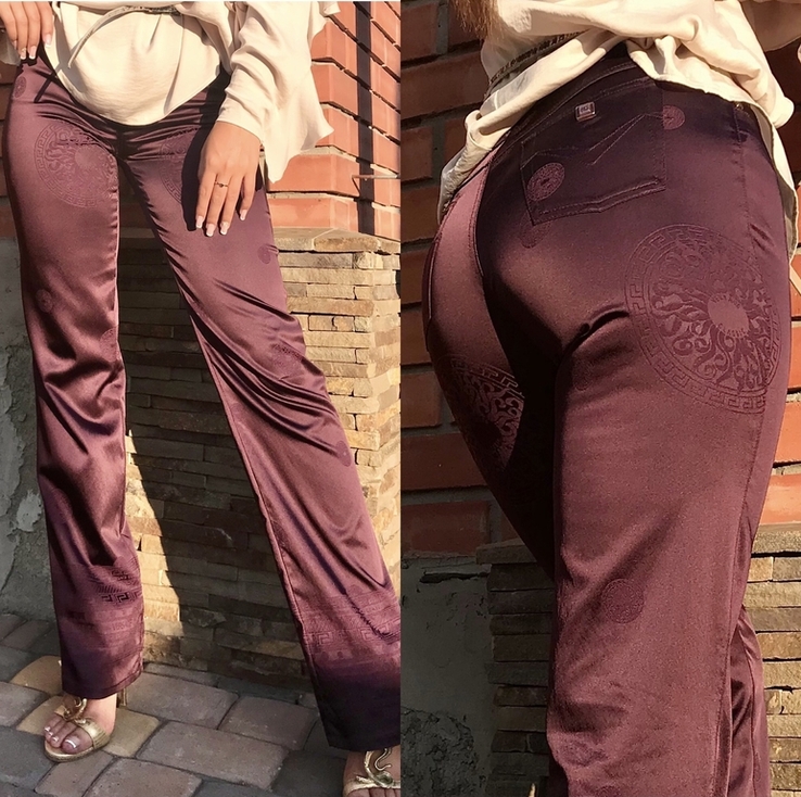 VERSACE Classic V2. Шикарные брюки классика, марсала, оттеночные переливы атласной ткани., photo number 2