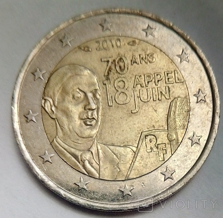 2 євро, 70 років звернення Шарля де Голля, 2010