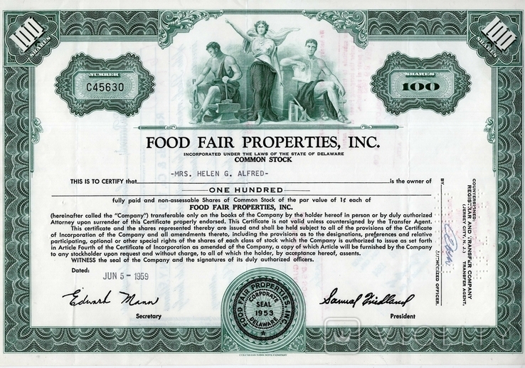 США. 1959 год. Food Fair Properties, Inc.(3)