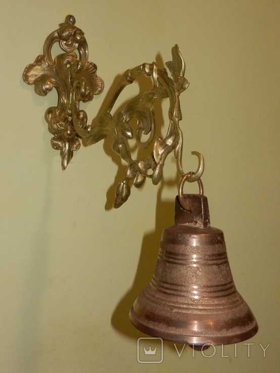 Большой настенный держатель с колоколом бронза, фото №2