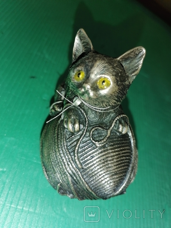 Серебряная фигура ручной работы "Кот и клубок ниток", фото №3