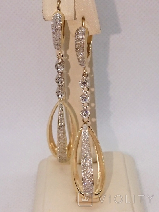 Золотые серьги висячие длинные бриллиант діамант золото 585, фото №3