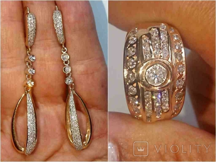 Золотые серьги висячие длинные бриллиант діамант золото 585, фото №4