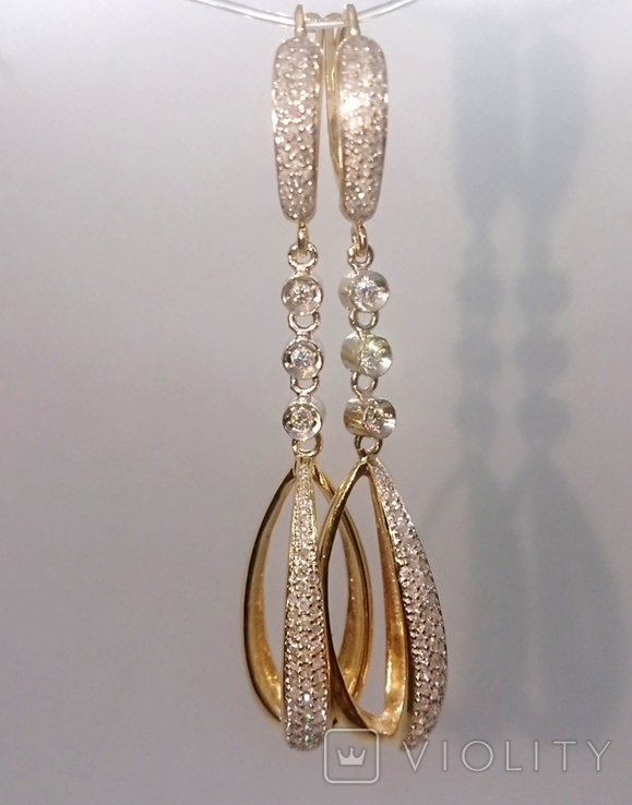 Золотые серьги висячие длинные бриллиант діамант золото 585, фото №7
