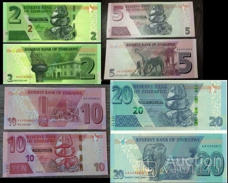 Zimbabwe Зимбабве - набор 4 банкноты 2 5 10 20 Dollars 2019 ( 2020 ) HYBRID