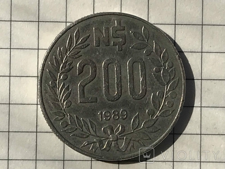200 новых песо 1989г.Уругвай