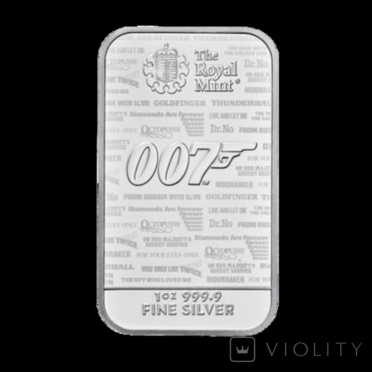  Серебряный слиток 007 Джеймс Бонд 2020 Великобритания 1 унция серебра, фото №2