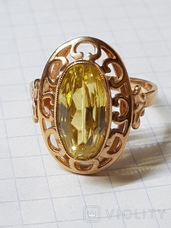 Золотой перстень 583 пробы СССР с цитрином Новый