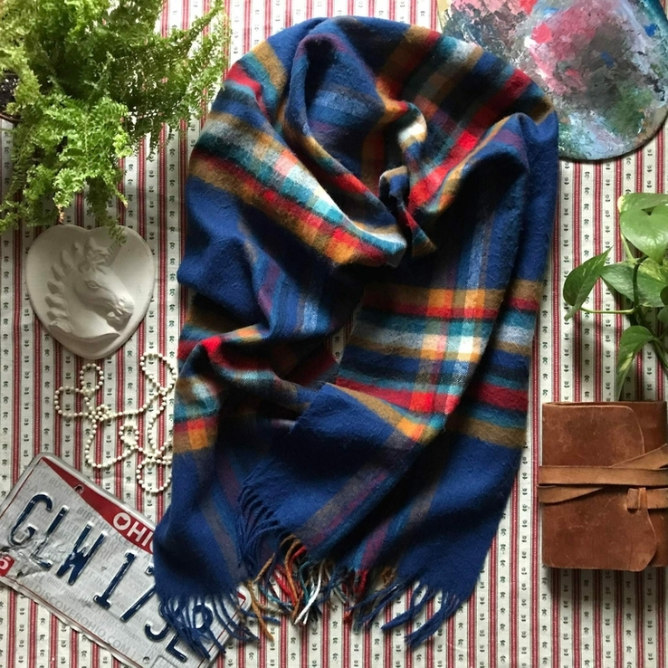 Уютный яркий шарф платок палантин в клетку, фото №3