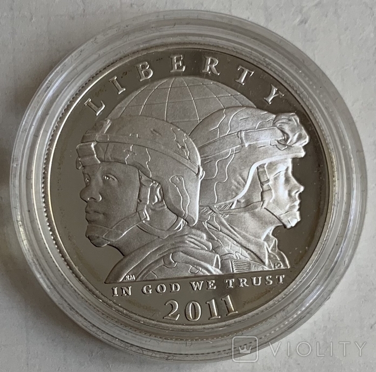 Монета США, "Liberty - Армия США" 1 доллар, серебро 900, вес 26,73 гр., фото №3