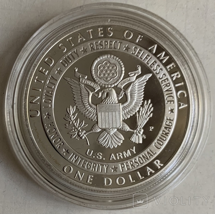 Монета США, "Liberty - Армия США" 1 доллар, серебро 900, вес 26,73 гр., фото №4