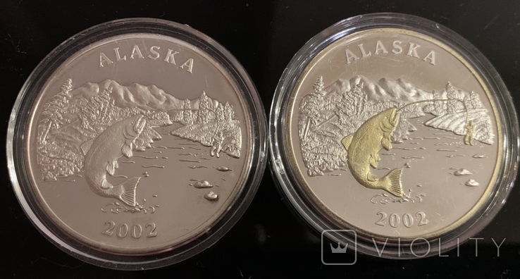 Монеты США, 2 шт. ALASKA серебро, по 1 унции, 999, 2002 год, фото №2