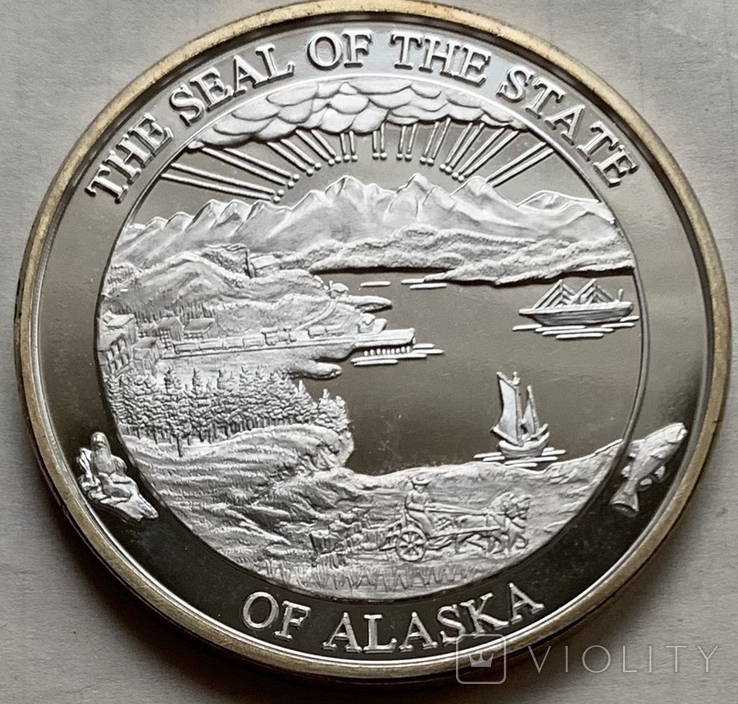 Монеты США, 2 шт. ALASKA серебро, по 1 унции, 999, 2002 год, фото №7