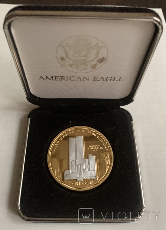 Монета США, памяти 11 сентября 2001 г. Серебро 999 и 24 каратное покрытие золотом, photo number 2