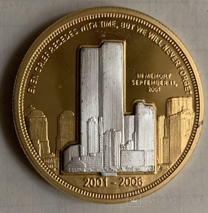 Монета США, памяти 11 сентября 2001 г. Серебро 999 и 24 каратное покрытие золотом, photo number 3