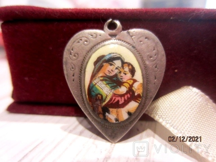 Старый pendant Света Мария серебро 900 эмаль фарфор ручной раскрас 1900-1920, фото №2