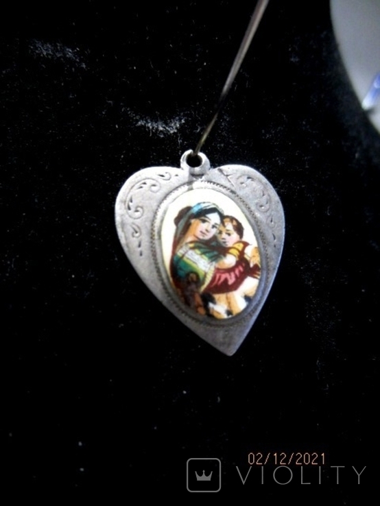 Старый pendant Света Мария серебро 900 эмаль фарфор ручной раскрас 1900-1920, фото №11
