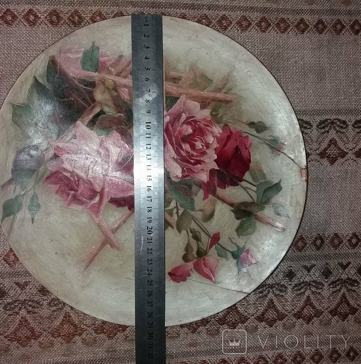 Антикварні настінні тарілки, 2 шт.,живопис, розпис фарбами, квіти, фото №5