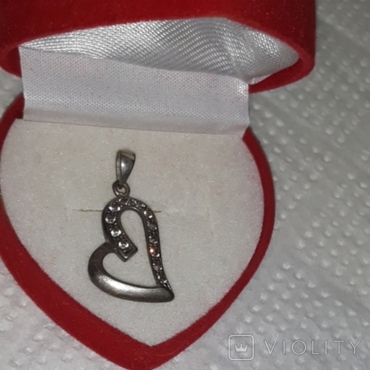 Кулон сердечко серебро 925 с россыпью циркония., фото №2
