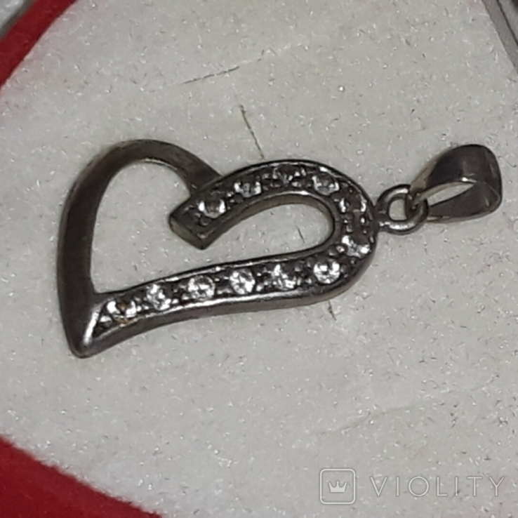 Кулон сердечко серебро 925 с россыпью циркония., фото №10