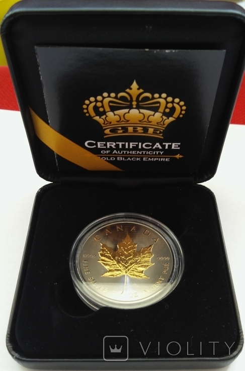 5 долларов "Кленовый лист" 2018 год - 1oz, Унция Рутений с Позолотой Gold Black Edition