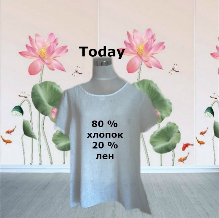 Today хлопок + лен Легкая воздушная блуза удлиненная белая бохо стиль Италия, photo number 3