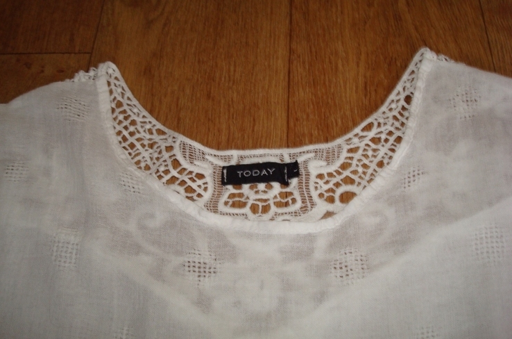 Today хлопок + лен Легкая воздушная блуза удлиненная белая бохо стиль Италия, фото №6
