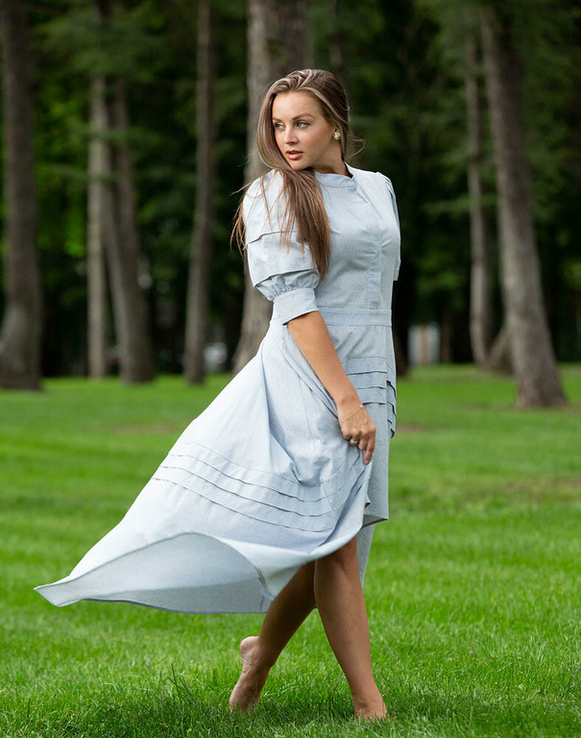 Сукня жіноча Шик льон блакитний, фото №2