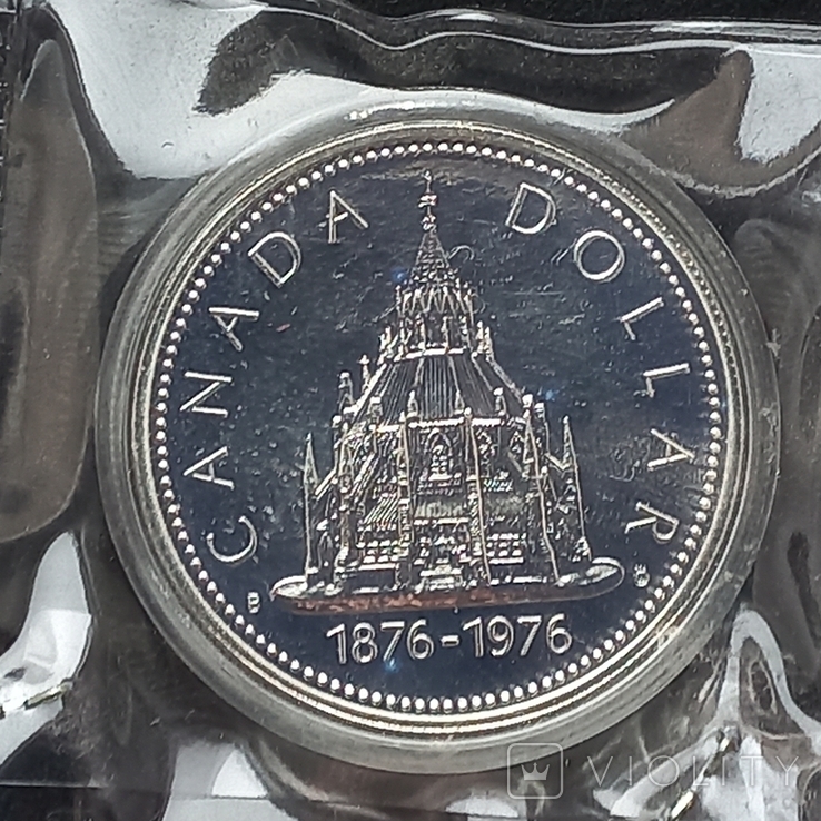 1 доллар, Канада, 1976 год, 100 лет парламентской библиотеке, серебро