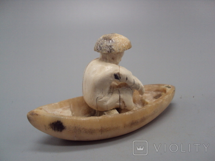 Миниатюра мудрец в лодке нэцкэ экимон кость бивень мамонта 37,49 г, фото №7