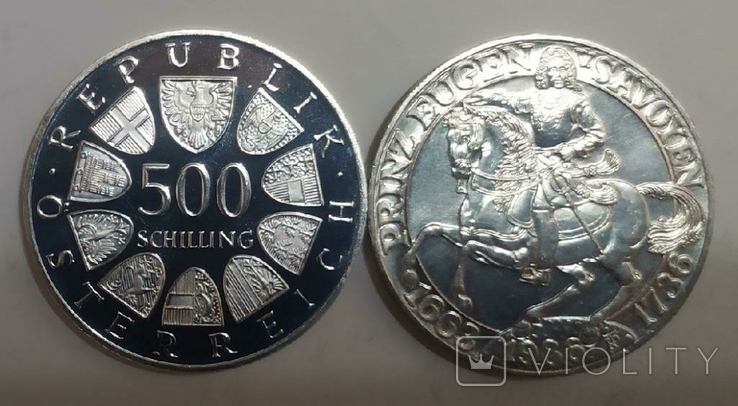 Austria Austria-500 Shillings 1986 250 l since the death of Eugene of Savoy silver comm.