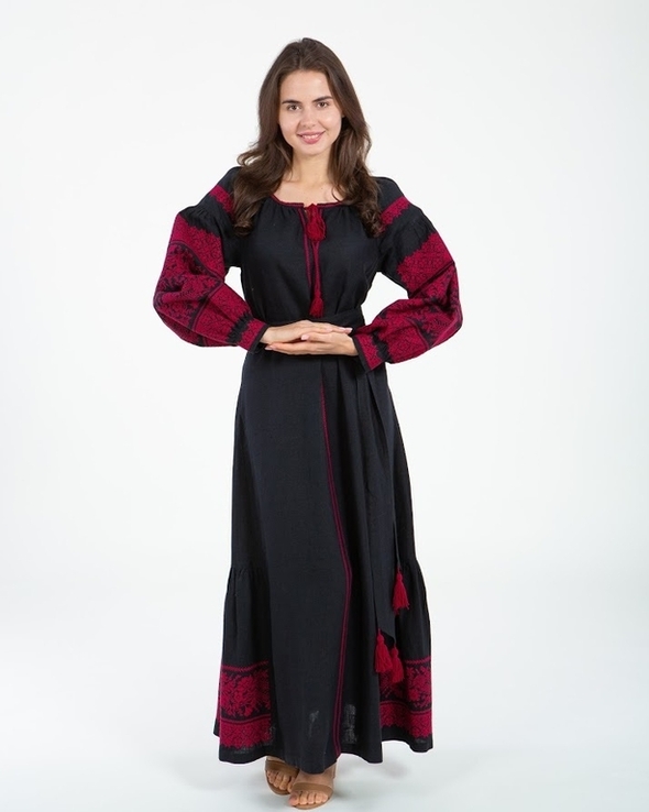Сукня жіноча вишита "Дівчина Хлібороба" льон чорний, фото №2