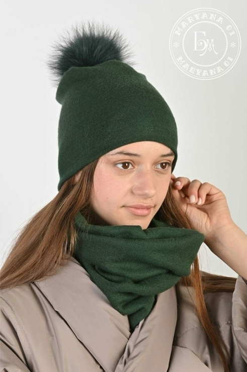 Стильный комплект шапка и хомут / темно-зеленый, фото №2