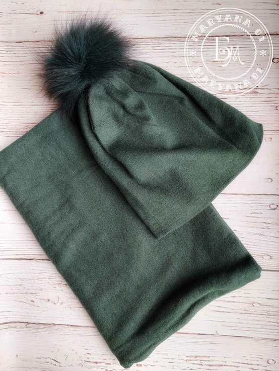 Стильный комплект шапка и хомут / темно-зеленый, фото №8