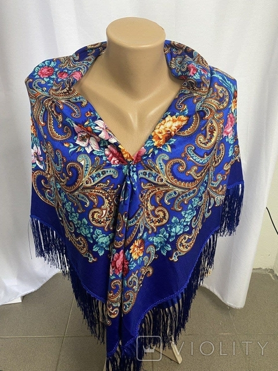Shawl / Khustka. Color: Blue with Multicolored Pattern. New. Ukraine., photo number 2