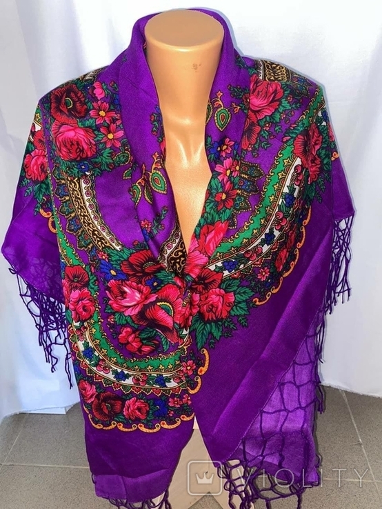 Shawl / Khustka. Color: Purple with Multicolored Pattern. New Ukraine., photo number 2