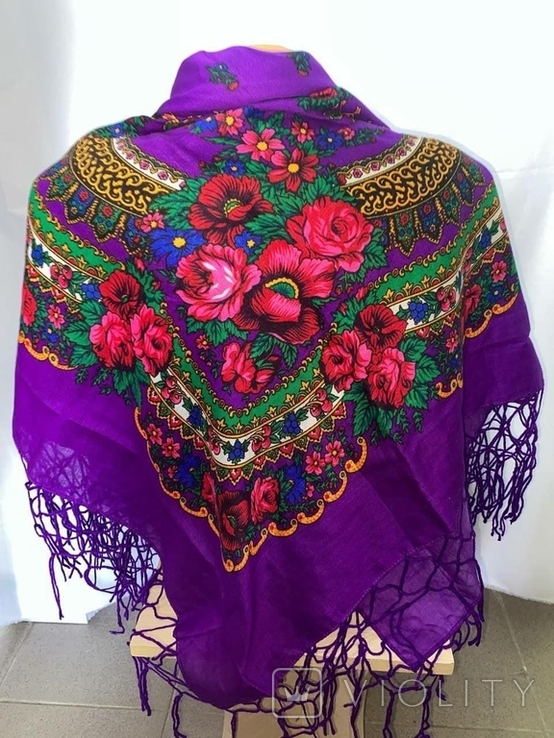 Shawl / Khustka. Color: Purple with Multicolored Pattern. New Ukraine., photo number 3