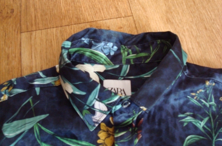 Zara relaxed fit Вискоза Стильная мужская рубашка короткий рукав в цветочный принт, photo number 7