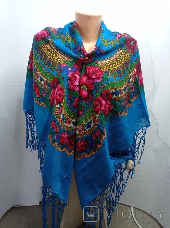 Shawl / Khustka. Color Sea Wave with Multicolored Pattern. New Ukraine., photo number 3