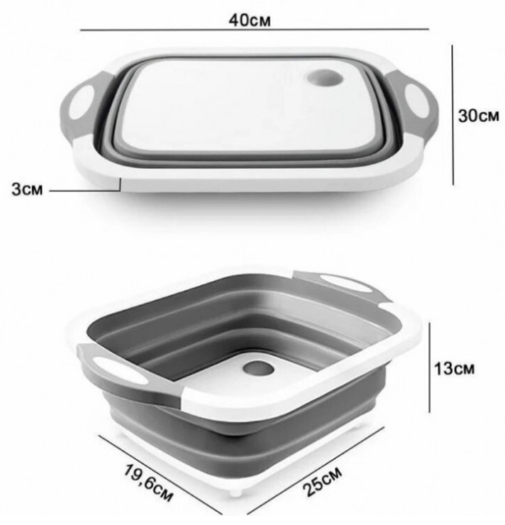 Складная многофункциональная разделочная доска миска 3 в 1 силиконовая, фото №4