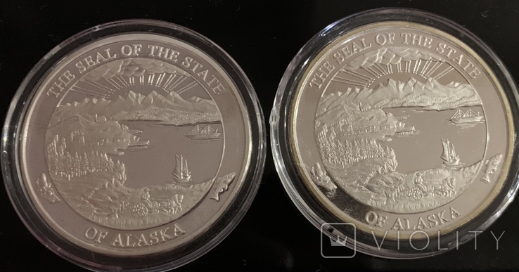Монеты США, 2 шт. Набор ALASKA серебро, позолота, по 1 унции, 999, 2002 год, photo number 7