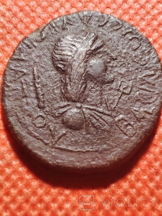 Боспорское царство.Савромат 1.Медь.120-121 г.н.э.Венок., фото №4