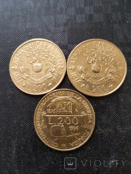Лот монет Италии:200 лир 1994 г.(2 шт.),1996 г.(1шт.,юбилейная)., фото №6