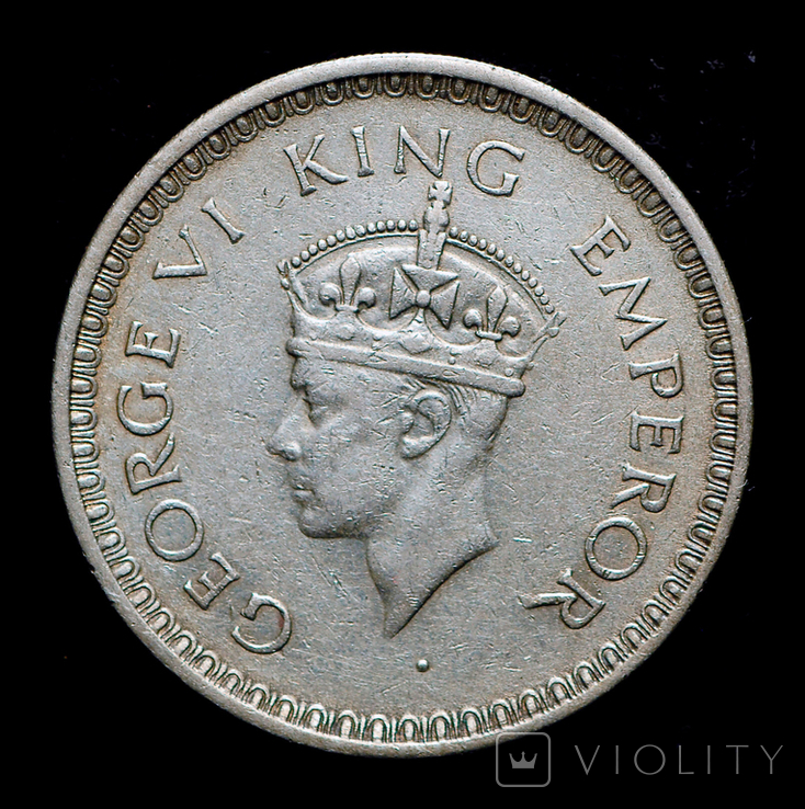 Британская Индия 1 рупия 1943 серебро